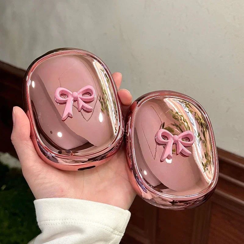 Custodia per auricolari per cuffie con fiocco 3D rosa moda INS per Apple Airpods Max2 Custodia protettiva per cuffie elettrolitico per Airpods Max
