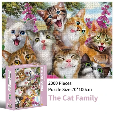 70*100cm 2000pcs Advanced Paper Jigsaw Puzzle The Cat Family Animal Painting Stress Reducing Blazing