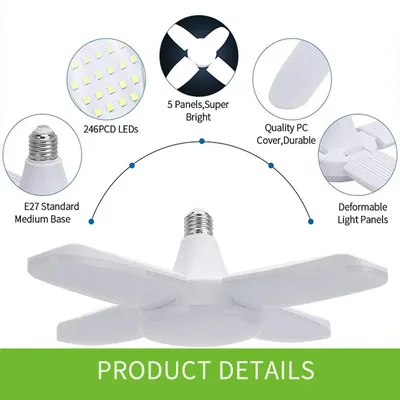 Foldable LED bulb E27 fan blade LED light AC 85-265V 28W spotlight, suitable for home ceiling, room,