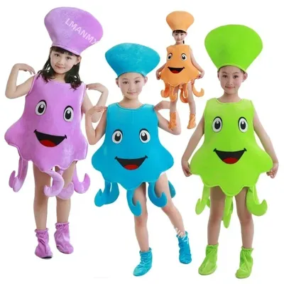 Child Octopus Inkfish Cosplay Costume Blue Purple Sea Animal Octopus Jumpsuit Clothing for Boy and