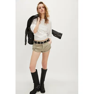 OneTeapsoon Bandits Low-Waist Denim Shorts by OneTeaspoon at Free People in Faded Khaki, Size: 30