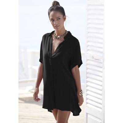 Longbluse LASCANA, Damen, Gr. 36, schwarz, Cru00eape, Obermaterial: 100% Viskose, casual, figurumspielend kurz, Kurzarm 