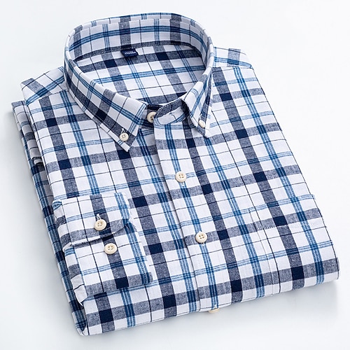 Herren leinenhemd Oberhemd Hemd Knitterfrei Kariertes Hemd trachtenhemd Glatt Hochzeit Outdoor Hellblau Weiß Marineblau Braun Langarm Sommer Frühling Bekleidung Image
