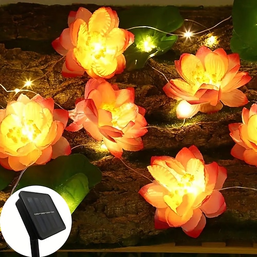 Künstliche Solar-Lotusblüten-Lichterkette, 2 m, 20 LEDs, 5 m, 50 LEDs, wasserdichte LED-Nachtlichter für den Außenbereich, für Pool, Lotuslampe, Gartenteich, Brunnen, Weihnachtsfeier, Dekoration (5/12 Image