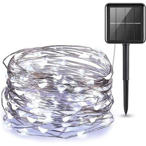 Solar-Lichterkette für den Außenbereich – wasserdichte Lichterkette aus Kupferdraht, 8 Modi, solarbetrieben für Terrasse, Garten, Bäume, Weihnachts-, Hochzeits- und Camping-Party-Dekoration Image