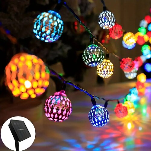 Solar-Weihnachts-Eisenkugel-Feen-Lichterkette, 30/50/100 LEDs, wasserdichte Gartenbeleuchtung für den Außenbereich, Neujahr, Weihnachten, Hochzeit, Party, Garten, Balkon, Baum, Hängelampen, Image