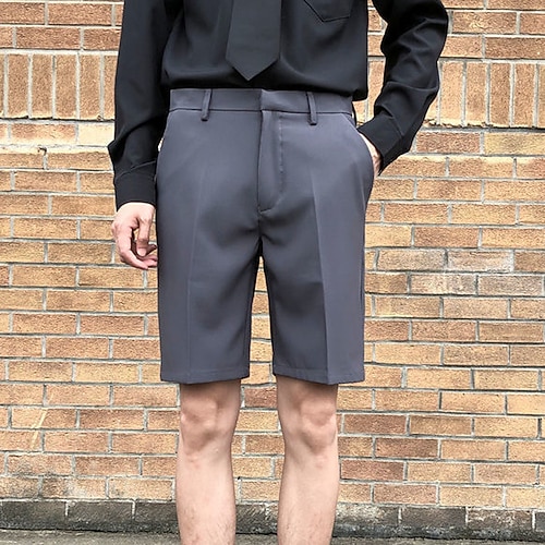 Herren Kleid-Shorts Bermudas Arbeitsshorts Plissee-Shorts Gefaltet Tasche Glatt Komfort Atmungsaktiv Knielänge Casual Täglich Stilvoll Schick Modern Schwarz Weiß Mikro-elastisch Image