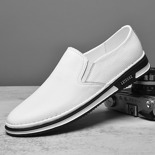 Herren Slip-On Kunstleder Sneaker, lässige weiße Schuhe mit bequemer Gummisohle, stylisches und vielseitiges Schuhwerk für Alltag und Freizeit
