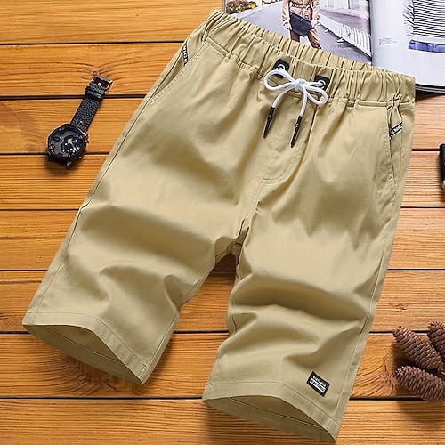 Herren Strandshorts Kurze Hosen Lässige Shorts Tasche Kordelzug Elastische Taille Einfarbig Komfort tragbar Knielänge Outdoor Täglich Strassenmode Casual Schwarz Weiß Mikro-elastisch Image