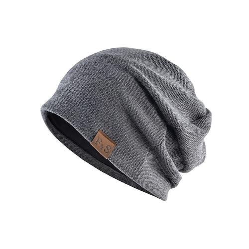 Lässige Slouch Beanie Mütze für Herren – weiche und bequeme Strickmütze mit Lederlabel, trendiger Style für alle Jahreszeiten, den Alltag und Outdoor-Aktivitäten