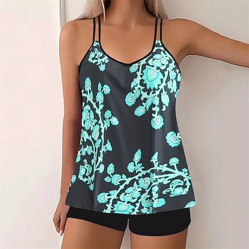 Damen Tankini Bikini, Zweiteiler Ringer-Rücken-Kleid Bademode Badeanzug Himmelblau Purpur Atmungsaktiv Schnelltrocknend Leichtgewichtig Ärmellos - Schwimmen Surfen Strand Sommer Frühling Image