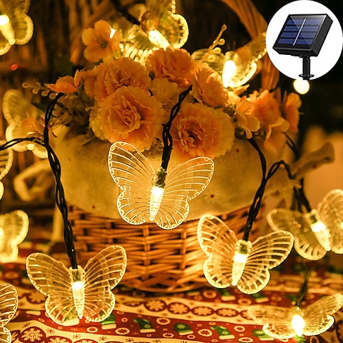 Solar-Schmetterlings-Lichterkette für den Außenbereich, wasserdicht, Gartenbeleuchtung, 5 m, 20 LED, 6,5 m, 30 LED, 8 Beleuchtungsmodi, Weihnachten, Neujahr, Hochzeit, Party, Urlaub, Terrasse, Image
