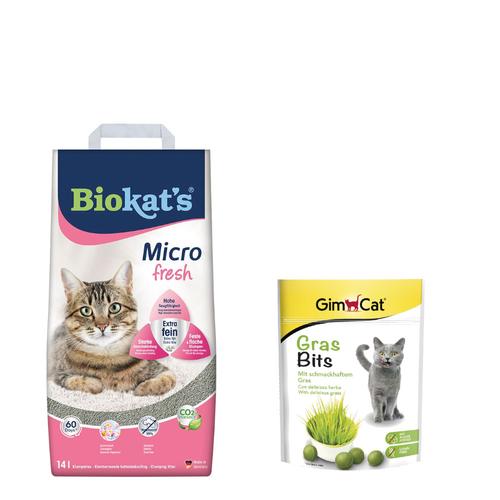 14l Fresh Biokat's Micro Katzenstreu + 140g GimCat GrasBits gratis!