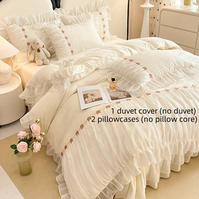 TEMU 3pcs Duvet Cover Set, Beige White Princess Fairy Wind Theme, Polyester 100%, Machine Washable, Zipper Closure, Includes 1 Duvet Cover And 2 Pillowcases - No Insert