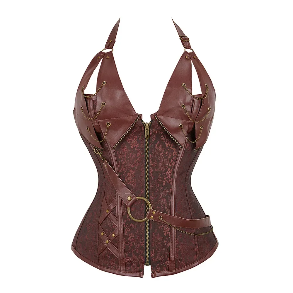 Steampunk Korsetts und Bustiers plus Größe Vintage Gothic Leder Korsett Stahl Knochen Spiral Tops sexy Basque Wikinger Piraten Kostüm