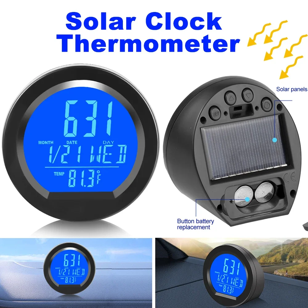 Kebidumei Solar Auto Uhren Für Dashboard Digitale LCD Uhr Datum Woche Temperatur Zeit Display Uhren Hintergrundbeleuchtung Elektronische Bildschirm Image
