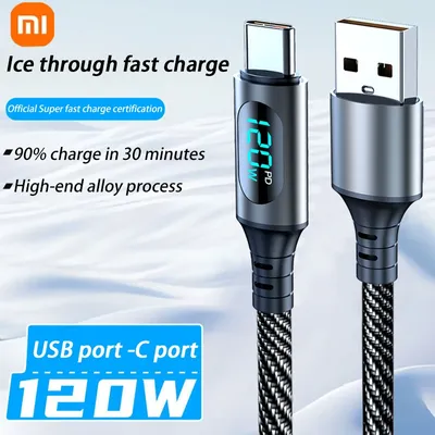 Xiaomi 120W Ultra Fast Charge Typ C USB-Kabel LED-Digitalanzeige für iPhone Samsung Redmi Huawei Schnelllade-Datenkabel