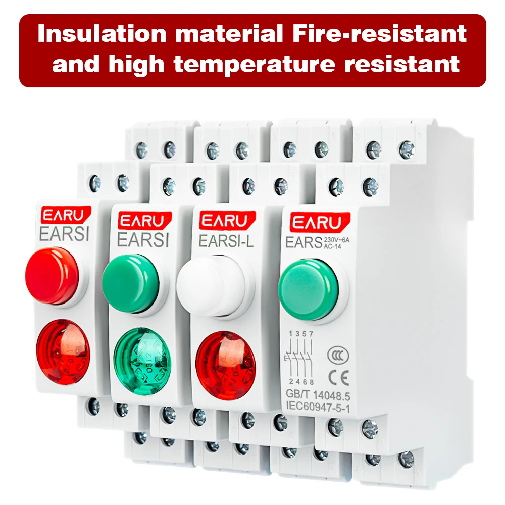 18 mm DIN-Schienenmontage, LED-Signallampe, Knopfschalter, Serie AC/DC, 220 V, Anzeige, Kontrollleuchten, grün, Momentan-Verriegelung Image