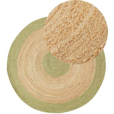 Beliani - Teppich Beige und Hellgrün Jute Rund ⌀ 140 cm Kurzflor mit Kreisen Handgefertigt Boho für Image