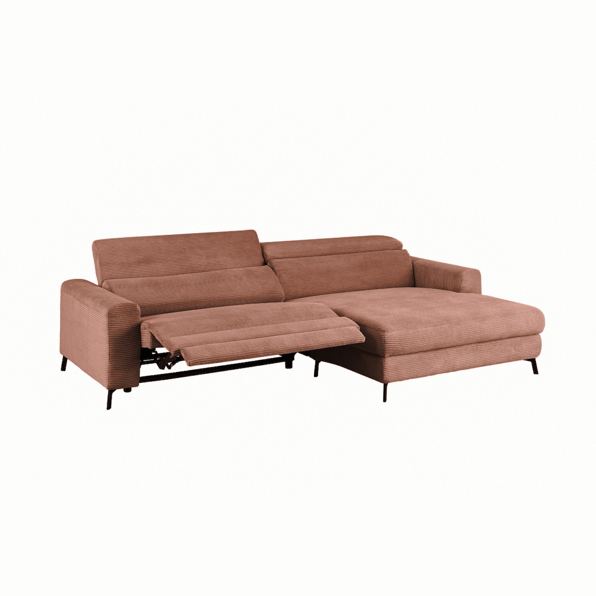KAWOLA Sofa LAISKA Ecksofa Relaxfunktion teilmotorisch Cord rost Longchair rechts Image