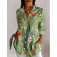 Camicia da donna con bottone camicia tunica colletto maniche lunghe floreale casual top regolari lavoro stampa verde primavera autunno inverno