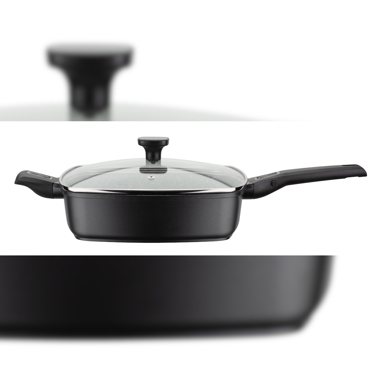 GSW Bratpfanne Aluminium-Guss 24 x 24 cm mit Glasdeckel Easy Click Quadura abnehmbare Griffe, induktionsgeeignet, backofengeeignet bis 180°C Image