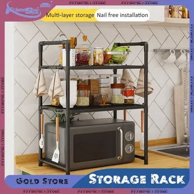 Kitchen Microwave Storage Rack Elevated Design Bilayer Countertop Shelf Organizer Oven Stand Modern