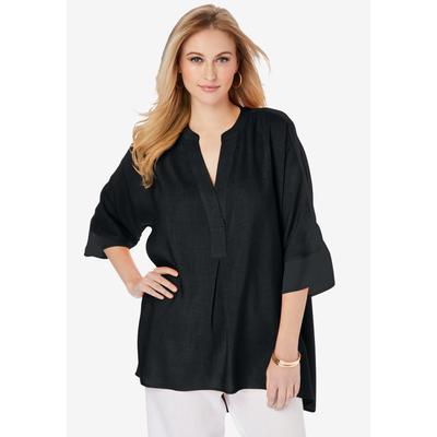 Plus Size Women's Hi-Low Linen Tunic by Jessica London in Black (Size 20 W) Long Shirt