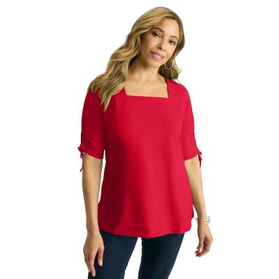 Plus Size Women's Stretch Cotton Tie Sleeve Square Neck Tee by Jessica London in Vivid Red (Size S)