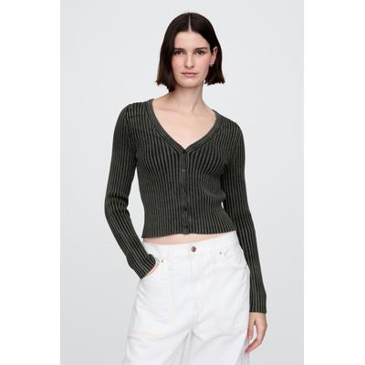 Gap Womens Black Cropped Plaited Rib Cardigan - Black