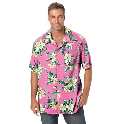 Men's Big & Tall Printed Camp Shirt by KS Island in Pink Hibiscus (Size 7XL)