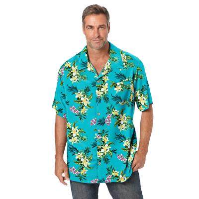 Men's Big & Tall Printed Camp Shirt by KS Island in Mint Hibiscus (Size 5XL)