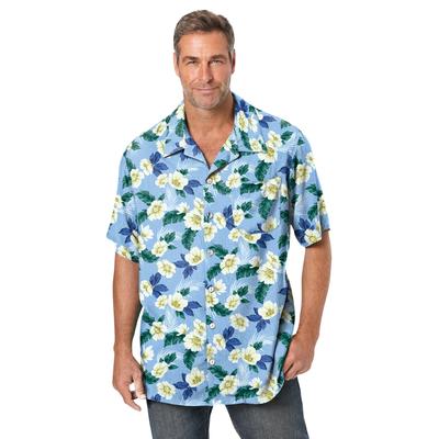 Men's Big & Tall Printed Camp Shirt by KS Island in Cornflower Hibiscus (Size 5XL)