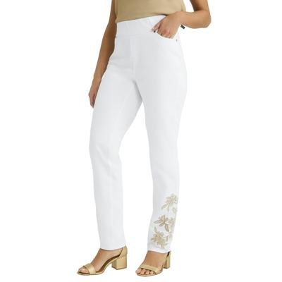 Plus Size Women's Comfort Waist Stretch Denim Straight Leg Jean by Jessica London in White Floral Embroidery (Size 22) Pull On Stretch Denim