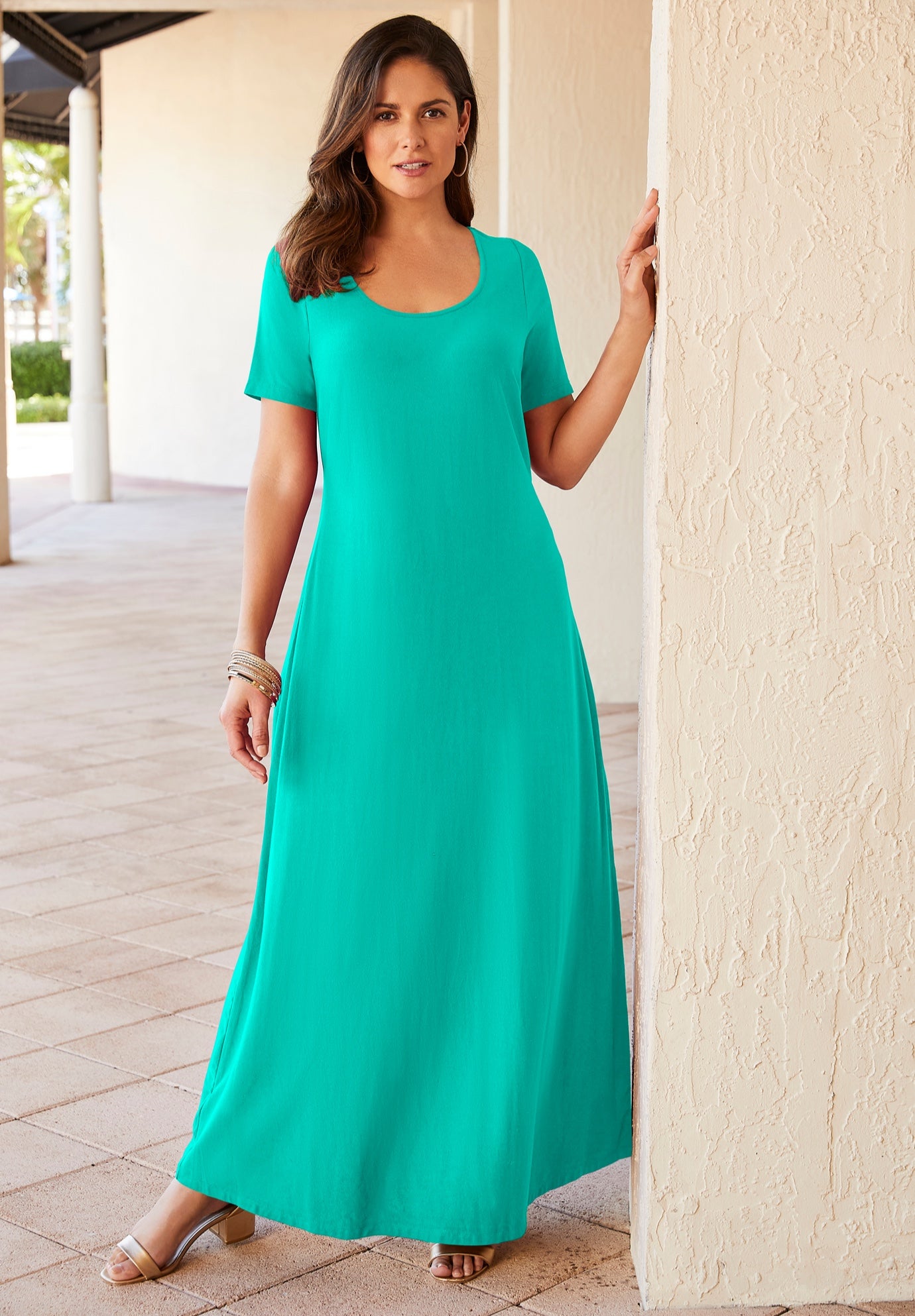 Plus Size Women's Stretch Cotton T-Shirt Maxi Dress by Jessica London in Aqua Sea (Size 30)