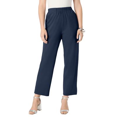 Plus Size Women's Soft Knit Straight-Leg Capri Pant by Roaman's in Navy (Size 3X)