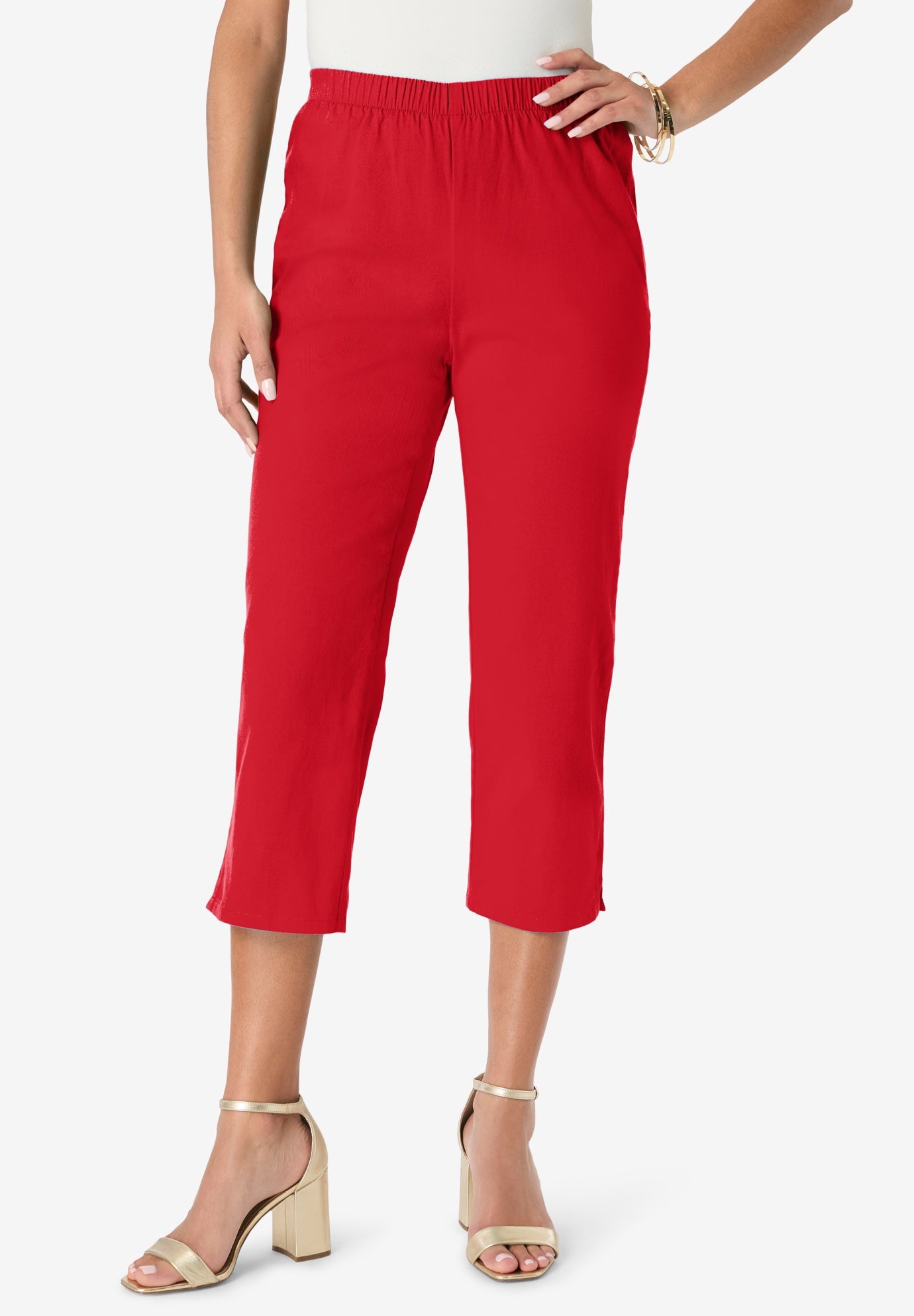 Plus Size Women's Plus Size Comfort Stretch Capri Jean by Denim 24/7 by Roamans in Vivid Red (Size 26 W)