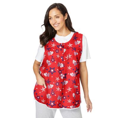 Plus Size Women's Snap-Front Apron by Only Necessities in Hot Red Stars (Size 26/28)