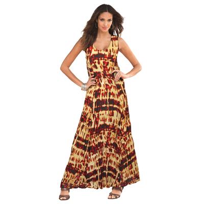 Plus Size Women's Sleeveless Crinkle Dress by Roaman's in Warm Tie Dye Print (Size 34/36)