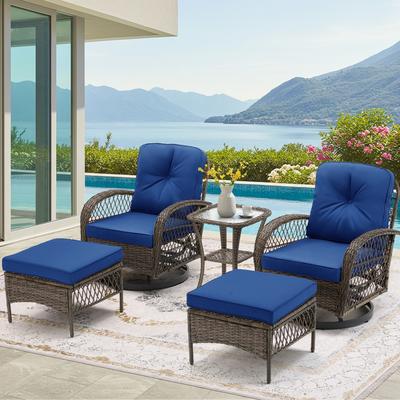 Outdoor 360° Swivel Rocking Patio Chairs Set with Thickened Cushions, Tempered Glass Coffee Table for Backyard, Garden