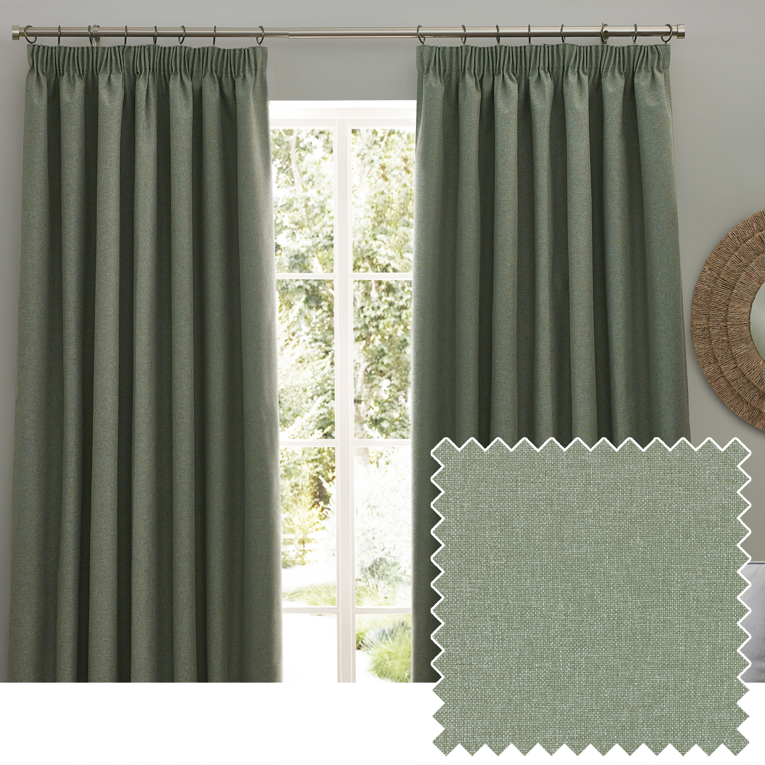 furn. Dawn Blackout Pencil Pleat Curtains - Green - Size 117 cm x 137 cm | furn. Sale | Discount Designer Brands