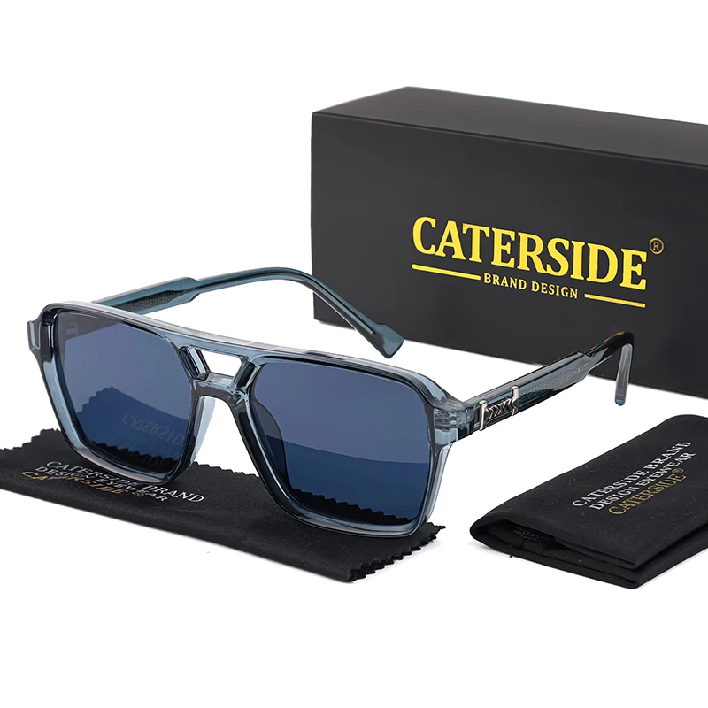 CATERSIDE Retro-Sonnenbrille, quadratisch, für Herren, Punk-Stil, flache Oberseite, Doppelbrücke, hochwertige Sonnenbrille für Damen, Party, Festival, Geschenke Image