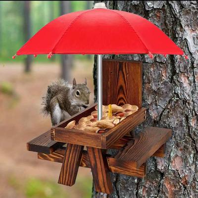 TEMU Wooden Squirrel Feeder With Umbrella And Corn Cob Holder - Picnics And Outdoor Fun!