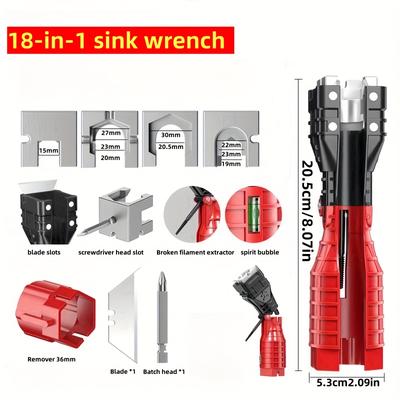 TEMU 1pc 18-in-1 Sink & Faucet Wrench - Non-slip, Dual-head Pipe Tool For And Maintenance, Metal Construction, No Power Needed