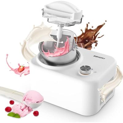EUHOMY Eismaschine mit Kompressor, Eismaschine Klein, Ice Cream Maker, Selbstkühlend,