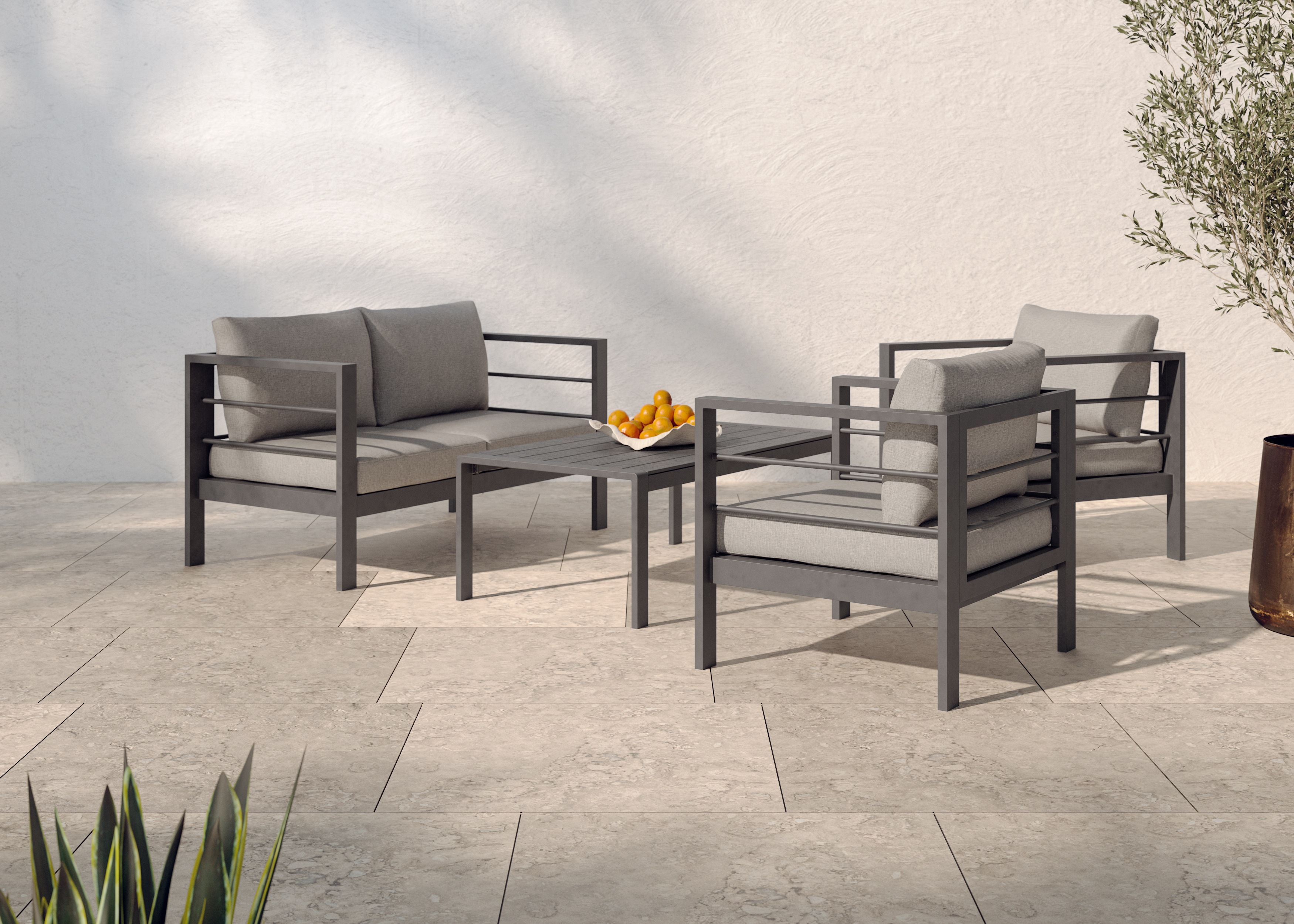 Gartenlounge-Set KONIFERA "»New Jersey«", schwarz (schwarz, dunkelgrau,), Aluminium, Sitzmöbel-Sets, Tischplatte aus Nonwood