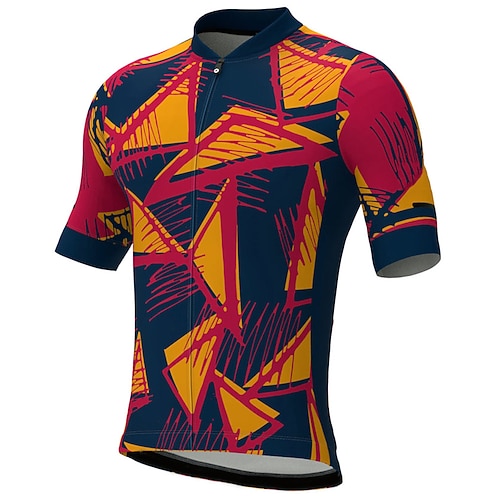 21 Gramm Herren-Radtrikot Kurzarm-Radtrikot Sommer-Fahrradbekleidung mit Taschen MTB Atmungsaktiv und schnell trocknend Blau/Gelb Image