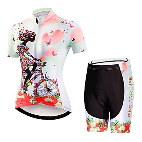 21Grams Damen Radtrikot mit Radhose fahrradbekleidung set Kurzarm MTB Mountain Rennrad Grün Blau Purpur Blumen Pflanzen Fahhrad Sportkleidung Atmungsaktiv Anatomisches Design Rasche Trocknung / Image