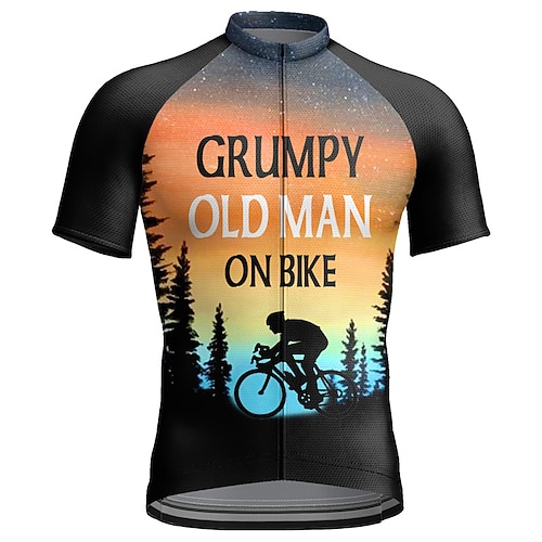 Herren Radtrikot Grafik Buchstaben Zahlen Lustig Kurzarm Fahhrad Oberteil mit 3 Gesäßtaschen Mountainbike MTB Straßenradsport Schnelltrocknend Reflektierende Streifen Rückentasche Image