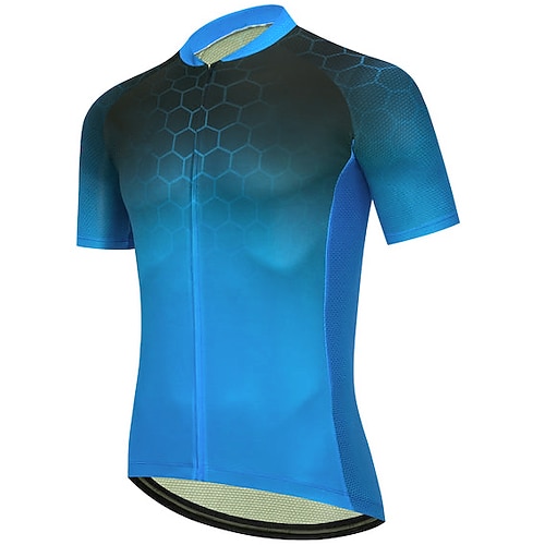 Herren Radtrikot Geometrisch Farbverlauf Kurzarm Fahhrad Oberteil mit 3 Gesäßtaschen Mountainbike MTB Straßenradsport Schnelltrocknend Reflektierende Streifen Rückentasche Feuchtigkeitsableitend Sport Image